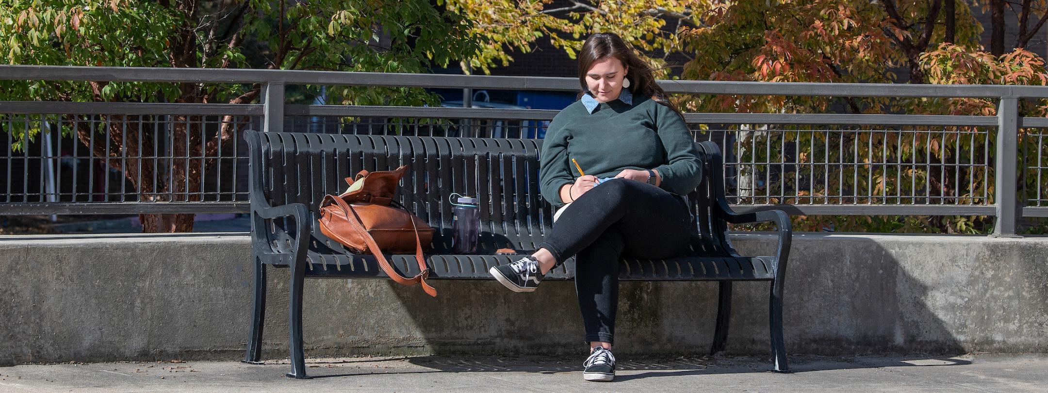 Student studying outdoors